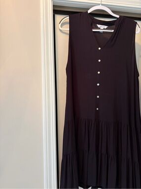 Nine West Black Sleeveless Tiered Button-Front Midi Dress